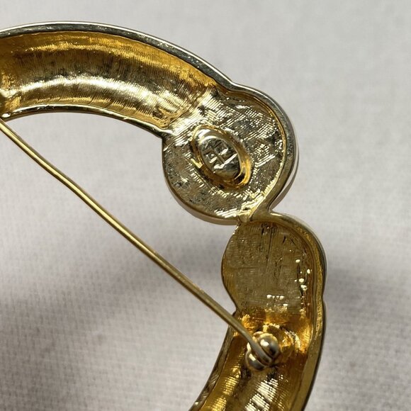 Andre Courreges Paris Gilt Metal and Faux Pearl Modernist Pin Brooch Marked - Picture 10 of 15